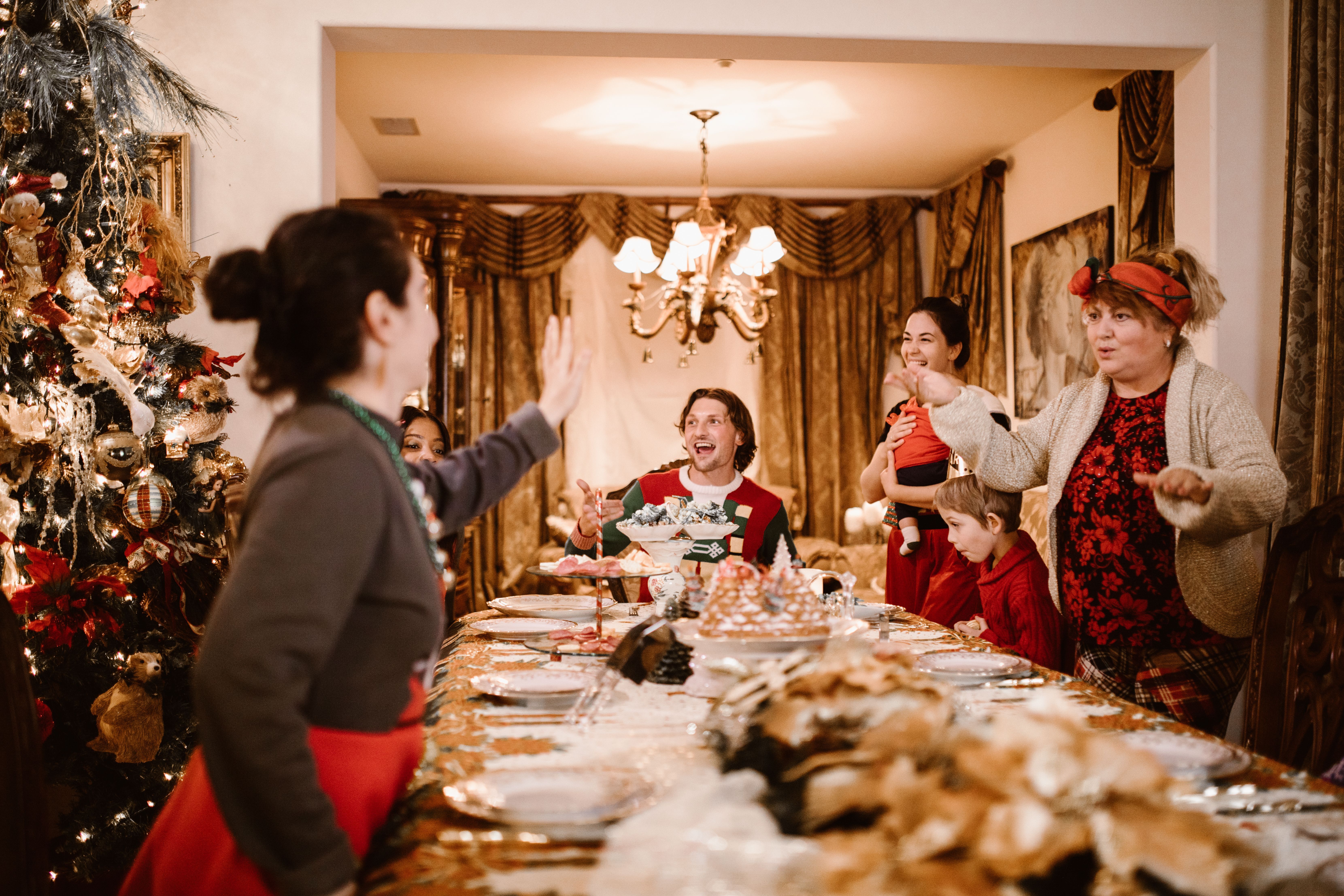 holiday dinner table with family